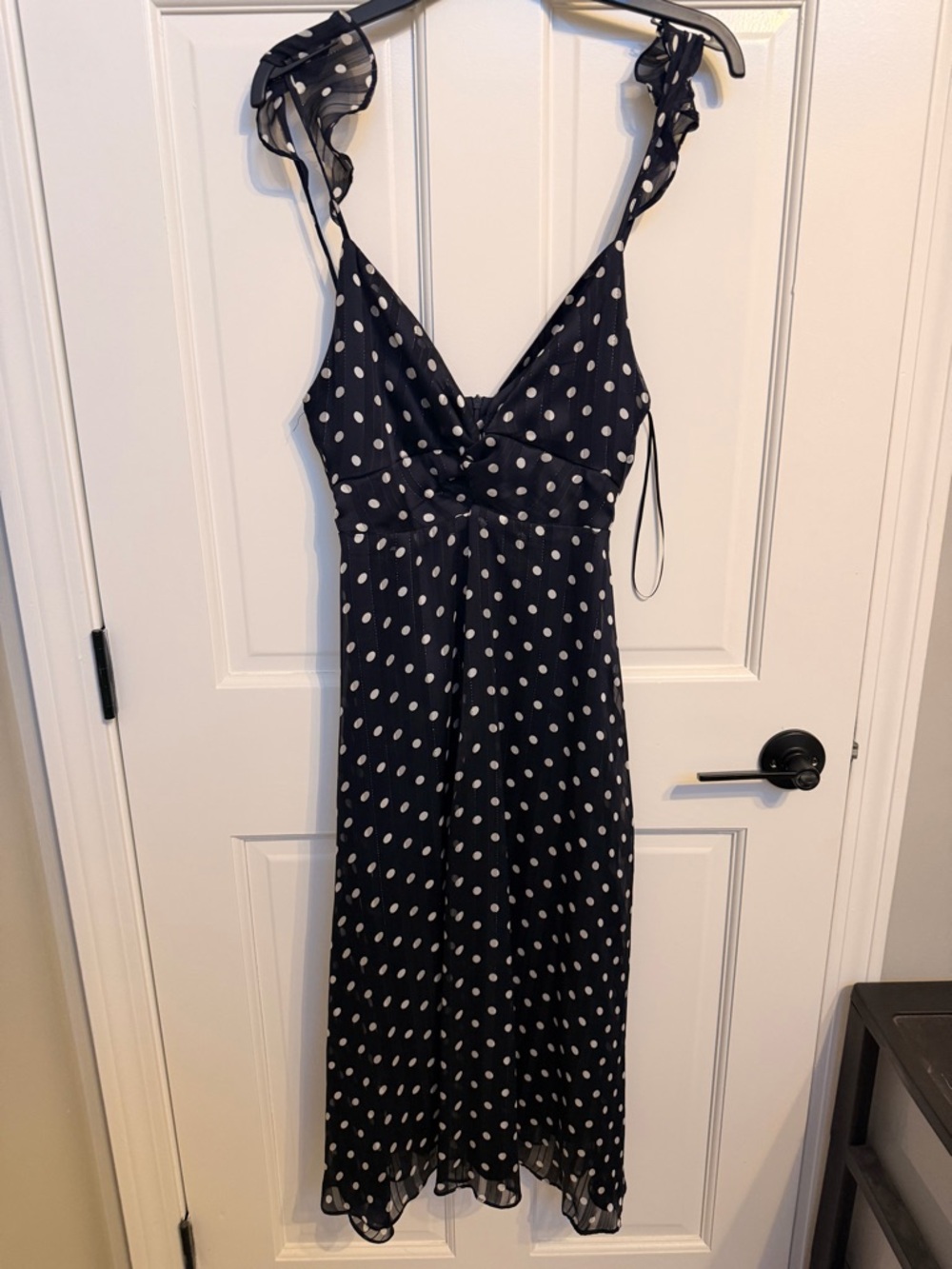 Vici Black and White Polka Dot Tie-Shoulder Midi Dress